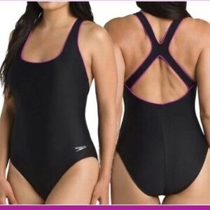 Speedo Women's, Racerback Athletic Training One Piece Swimsuit, Black, 6